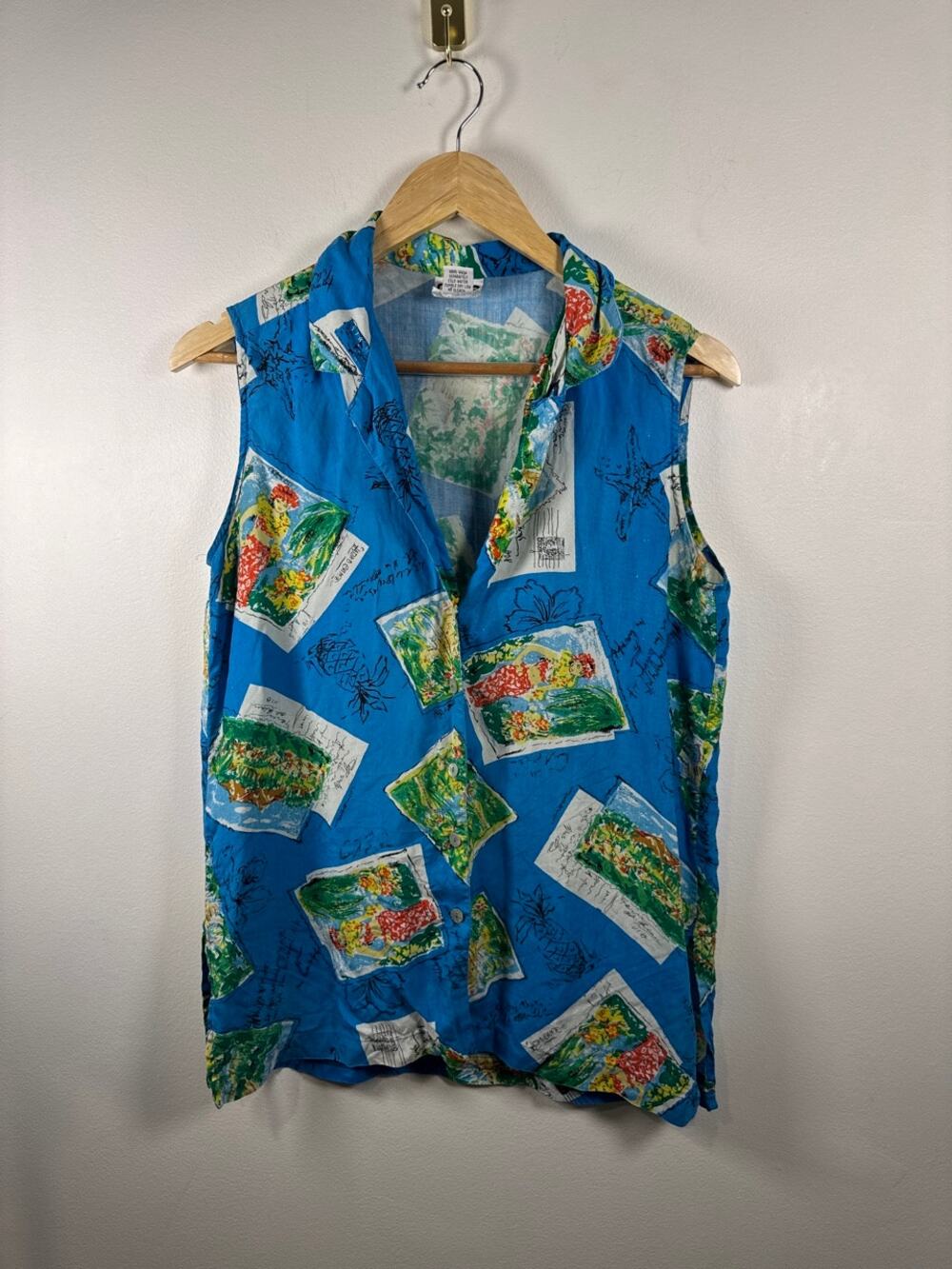 CLIO Vintage Retro 100% Silk Resort Wear Hawaiian Print Blouse, Small